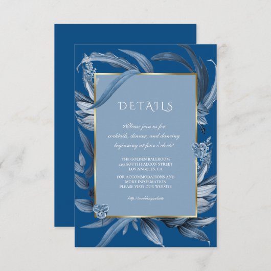 Carte D'accompagnement Réception de mariage Moderne Classique Feuilles Bl (Devant / Derrière)