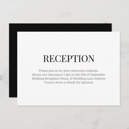 Carte D'accompagnement Réception de mariage moderne en noir et blanc (Devant / Derrière)