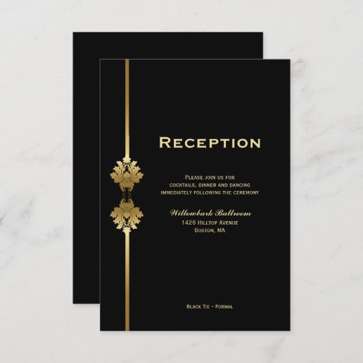 Carte D'accompagnement Réception de mariage moderne et élégante en or noi (Devant / Derrière)