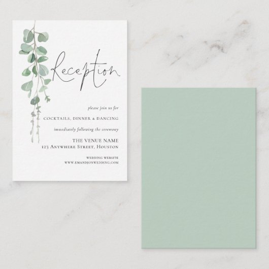 Carte D'accompagnement Réception de mariage moderne Eucalyptus (Devant / Derrière)