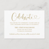 Carte D'accompagnement Réception de mariage moderne Gold Heart Script (Devant)