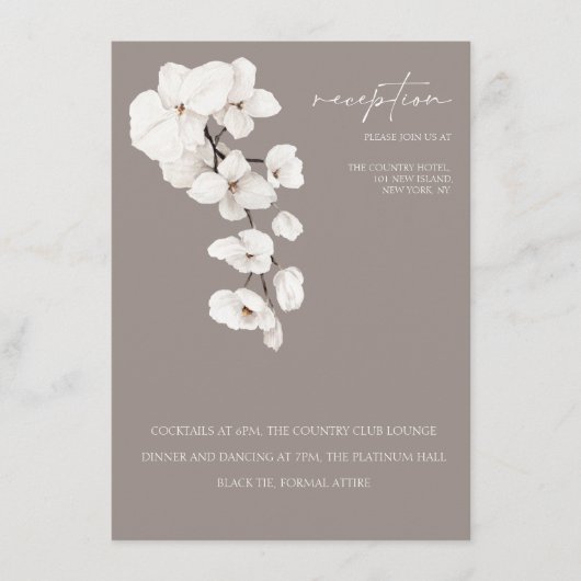 Carte D'accompagnement Réception de mariage moderne Gris Blanc Orchidée (Devant)