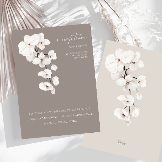 Carte D'accompagnement Réception de mariage moderne Gris Blanc Orchidée