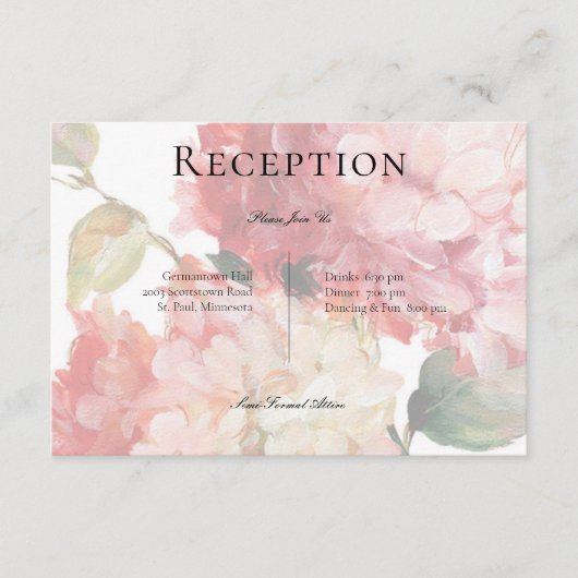 Carte D'accompagnement Réception De Mariage Moderne Rose Blush Hydrangea (Devant)