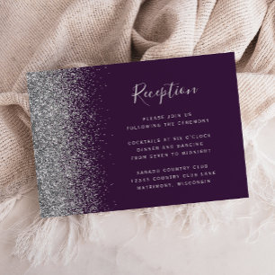 Carte D'accompagnement Réception de mariage moderne violet argenté paille