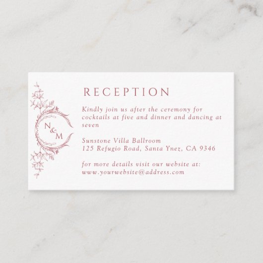 Carte D'accompagnement Réception de mariage Monogram Burgundy Watercolor (Devant)