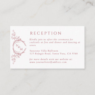 Carte D'accompagnement Réception de mariage Monogram Burgundy Watercolor