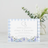 Carte D'accompagnement Réception de mariage | Monogramme Gingham bleu (Debout devant)