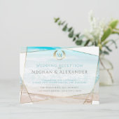 Carte D'accompagnement Réception de mariage | Monogramme moderne de plage (Debout devant)