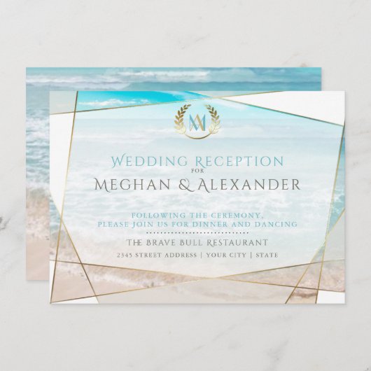 Carte D'accompagnement Réception de mariage | Monogramme moderne de plage (Devant / Derrière)