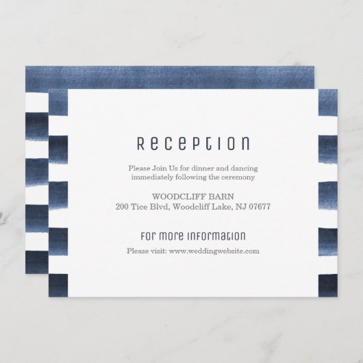 Carte D'accompagnement Réception de mariage nautique à rayures bleu marin (Devant / Derrière)