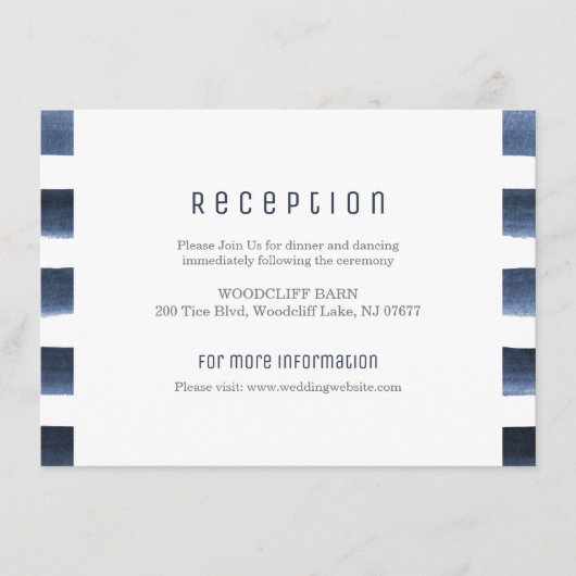 Carte D'accompagnement Réception de mariage nautique à rayures navy aquar (Devant)