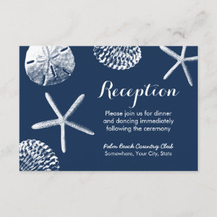 Carte D'accompagnement Réception de mariage Navy Blue Beach Seashells