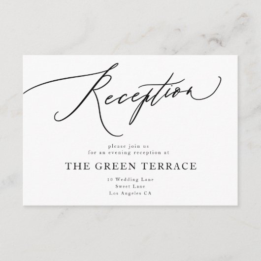 Carte D'accompagnement Réception De Mariage Noir Blanc Traditionnelle (Devant)