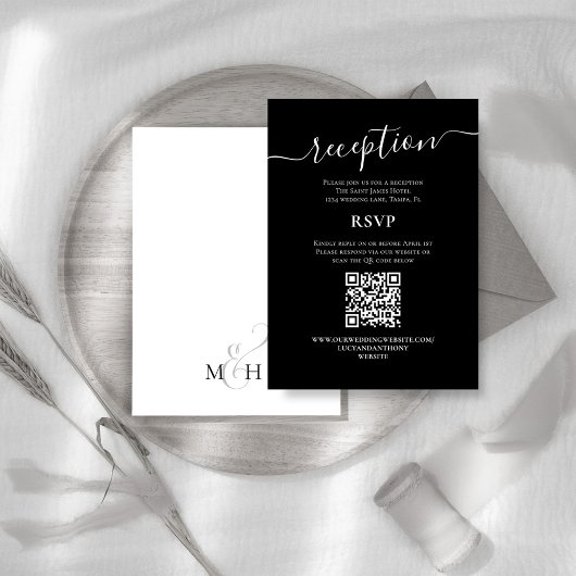 Carte D'accompagnement Réception de mariage noir et blanc RSVP