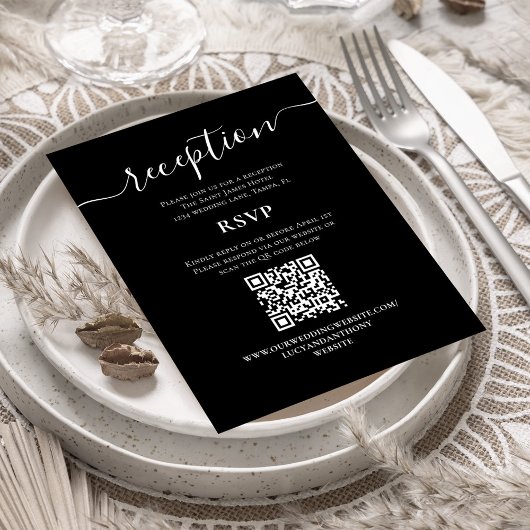 Carte D'accompagnement Réception de mariage noir et blanc RSVP
