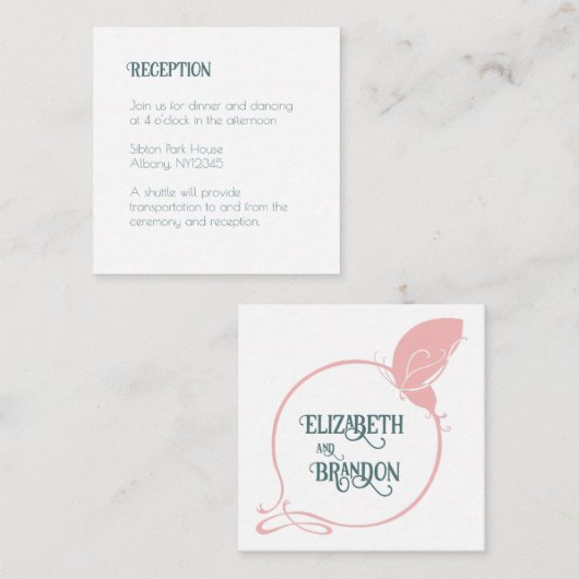 Carte D'accompagnement Réception de mariage Papillon Rose Art Nouveau (Devant / Derrière)
