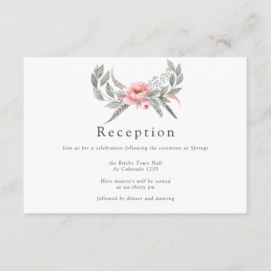 Carte D'accompagnement Réception de mariage Pastel Pink and Grey Boho (Devant)