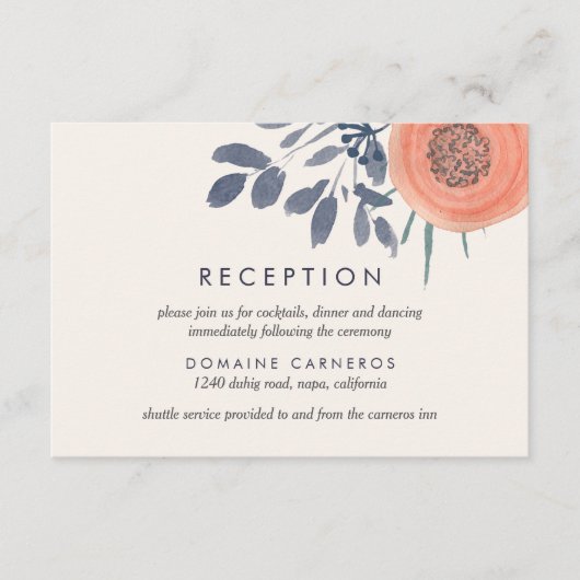 Carte D'accompagnement Réception de mariage Peach Poppies (Devant)