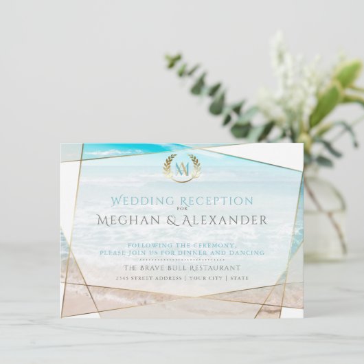 Carte D'accompagnement Réception de mariage | Plage de Monogramme moderne (Debout devant)