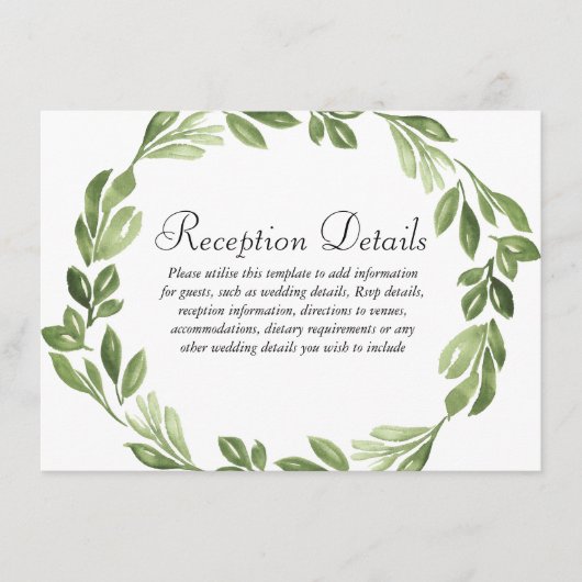 Carte D'accompagnement Réception de mariage printanier à la verdure aquar (Devant)