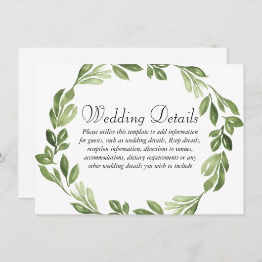 Carte D'accompagnement Réception de mariage printanier avec verdure à l'a (Devant / Derrière)