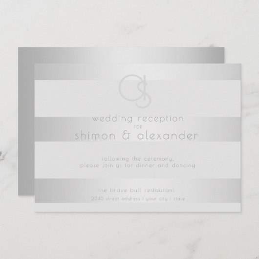 Carte D'accompagnement Réception de mariage | Rayures argentées lumineuse (Devant / Derrière)