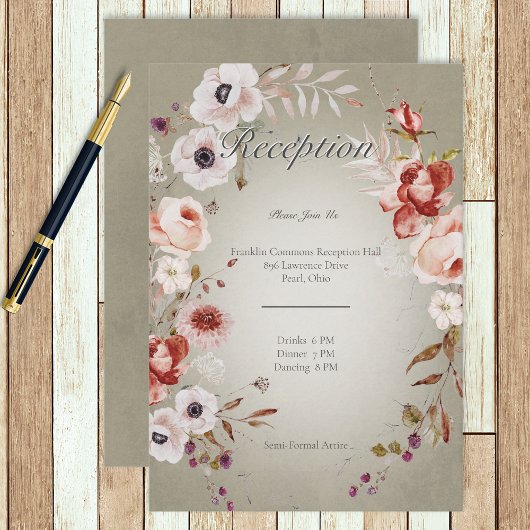 Carte D'accompagnement Réception de mariage romantique Rose rose verte