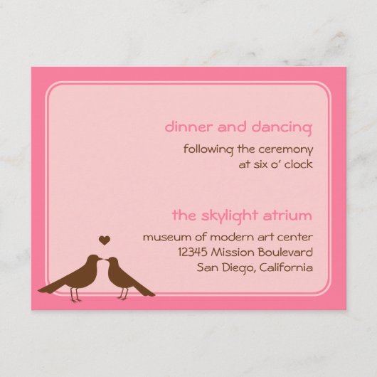 Carte D'accompagnement Réception de mariage rose des inséparables contemp (Devant)