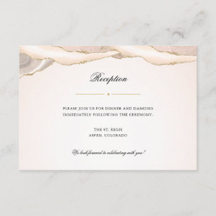Carte D'accompagnement Réception de mariage rose et agate dorée