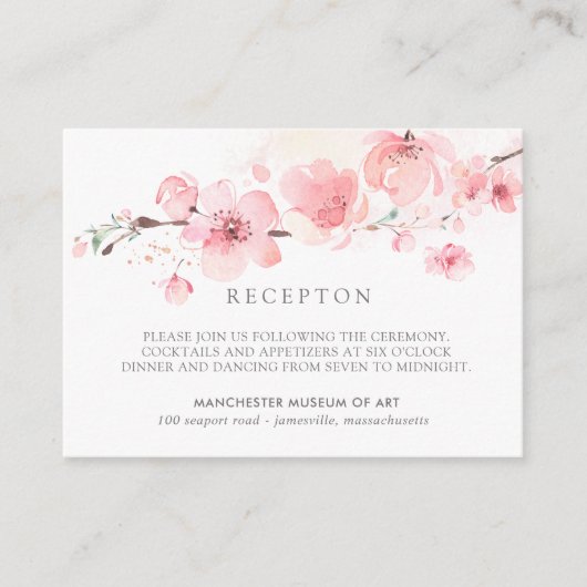 Carte D'accompagnement Réception de mariage rose Fleur de cerisier à deux (Devant)