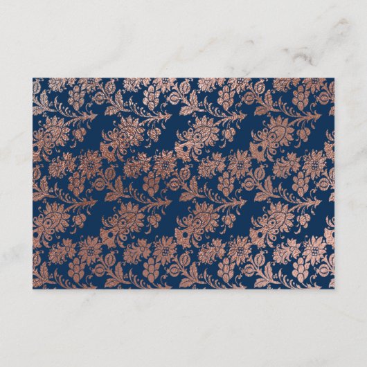 Carte D'accompagnement Réception de mariage Rose Gold et Bleu Nuit (Dos)