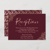 Carte D'accompagnement Réception de mariage Rose Gold et Bourgogne (Devant / Derrière)