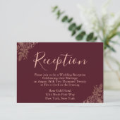 Carte D'accompagnement Réception de mariage Rose Gold et Bourgogne (Debout devant)