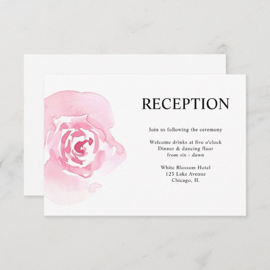 Carte D'accompagnement Réception de mariage rose Roses (Devant / Derrière)