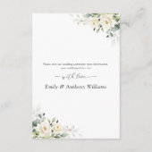 Carte D'accompagnement Réception de mariage Roses blanches vertes (Dos)