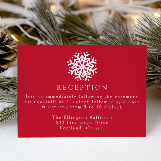Carte D'accompagnement Réception de mariage rouge Snowflake simple