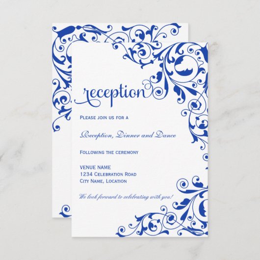 Carte D'accompagnement Réception de mariage Royal Blue Swirls (Devant / Derrière)