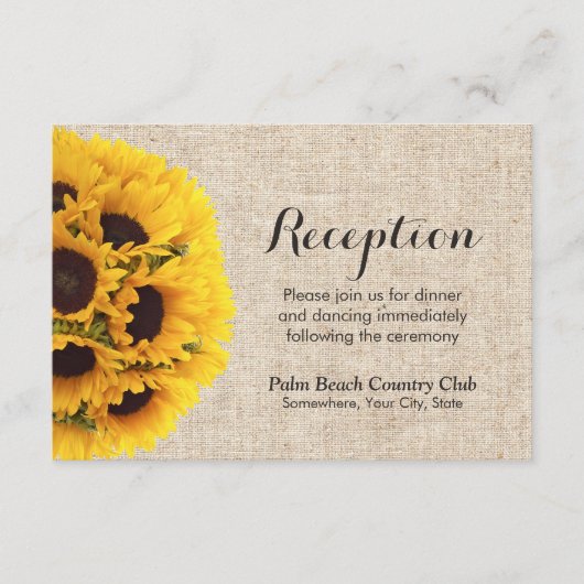 Carte D'accompagnement Réception de mariage rustique au tournesol en toil (Devant)