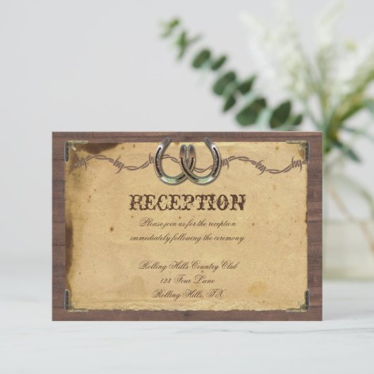 Carte D'accompagnement Réception de mariage rustique avec fers à cheval à (Debout devant)