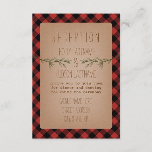 Carte D'accompagnement Réception de mariage Rustique Evergreen Bûcheron (Devant)