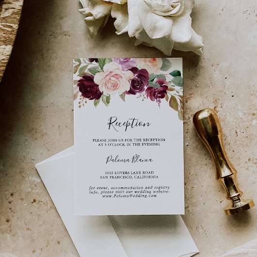 Carte D'accompagnement Réception de mariage rustique Floral Botanical Fol