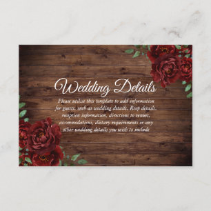 Carte D'accompagnement Réception de mariage rustique romantique Rose Bour