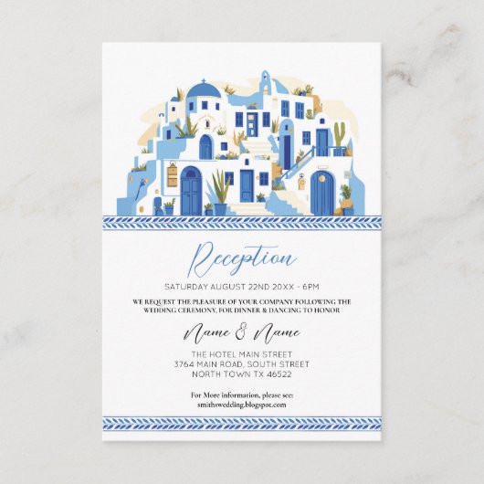 Carte D'accompagnement Réception de mariage Santorin Grèce Bleu Grec (Devant)