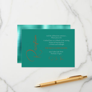 Carte D'accompagnement Réception de mariage sarcelle et cuivre tendance