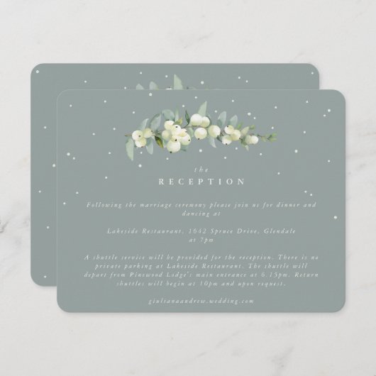 Carte D'accompagnement Réception de mariage Seafoam Snowberry+Eucalyptus (Devant / Derrière)