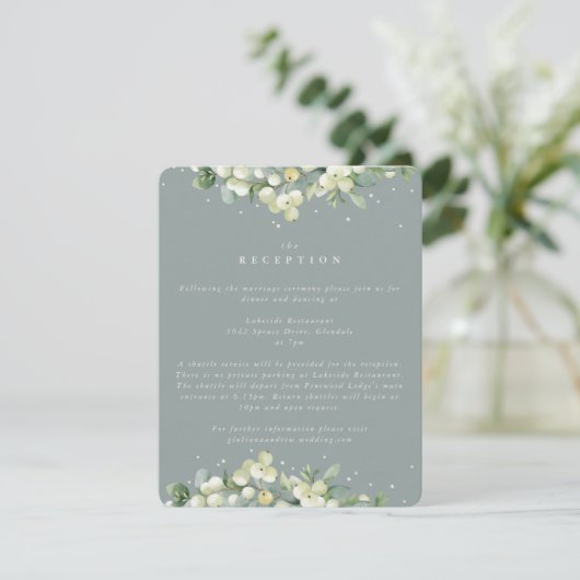 Carte D'accompagnement Réception de mariage Seafoam Snowberry+Eucalyptus (Debout devant)