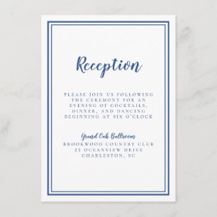 Carte D'accompagnement Réception de mariage simple Bleu encadré blanc