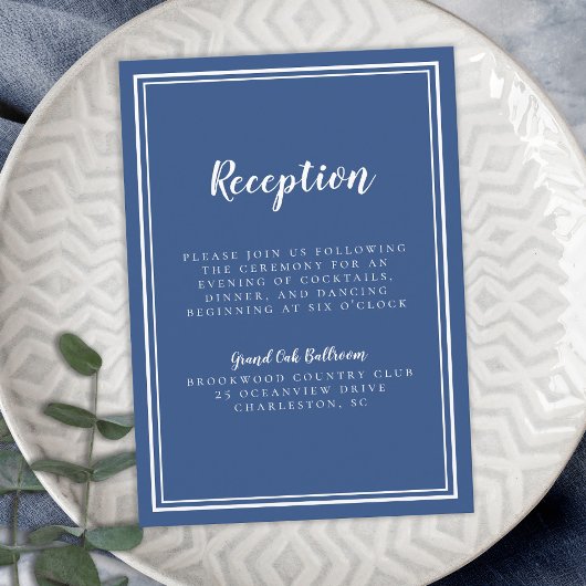 Carte D'accompagnement Réception de Mariage Simple Cadre Bleu Classique B