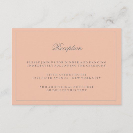 Carte D'accompagnement Réception de mariage simple et élégant rose blush (Devant)